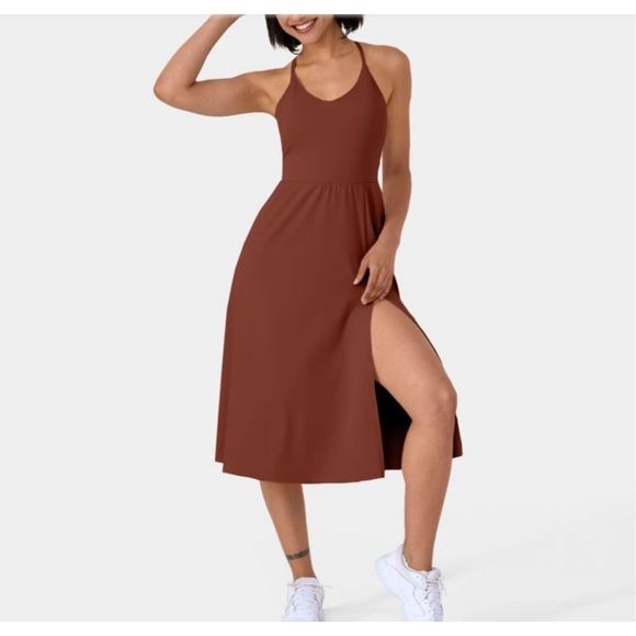 Halara La Land Midi Dress Bandy Brown Size M - Picture 2 of 5